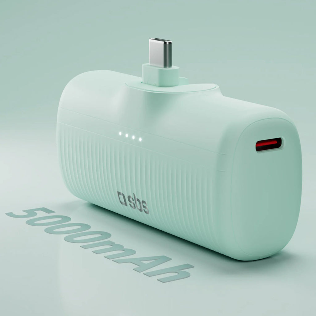 SBS EcoPower Išorinė baterija 5000 mAh 10W su integruotu USB-C prievadu - žalias