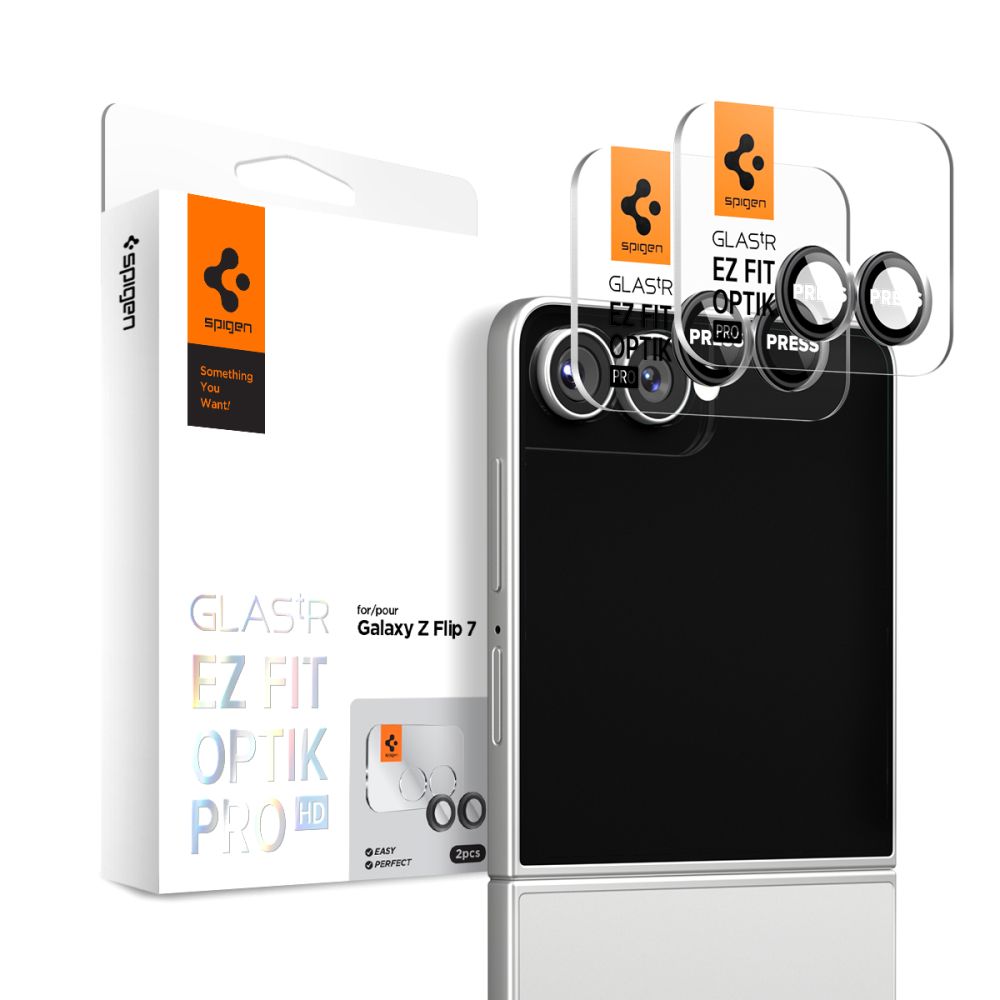 Spigen Optik Pro HD Glas.TR EZ Fit 2-pack objektyvų apsaugos Samsung Galaxy Z Flip 7 - juoda -- Samsung Galaxy Z Flip 7