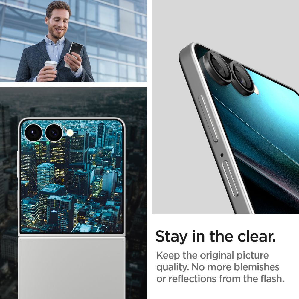 Spigen Optik Pro HD Glas.TR EZ Fit 2-pack objektyvų apsaugos Samsung Galaxy Z Flip 7 - juoda -- Samsung Galaxy Z Flip 7