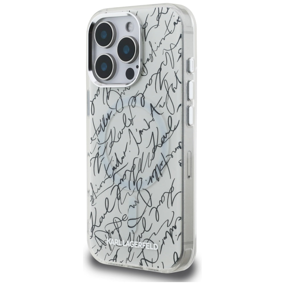 Karl Lagerfeld MagSafe dėklas iPhone 16 Pro – baltas