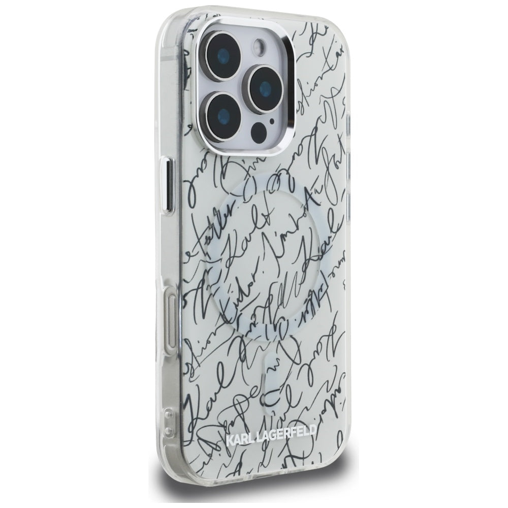 Karl Lagerfeld MagSafe dėklas iPhone 16 Pro – baltas