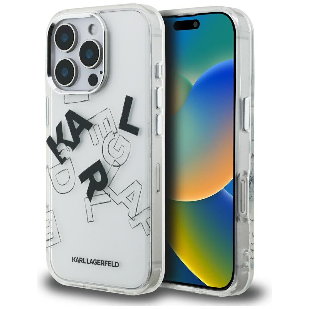 Karl Lagerfeld IML Sketched Graphic dėklas iPhone 16 Pro – skaidrus