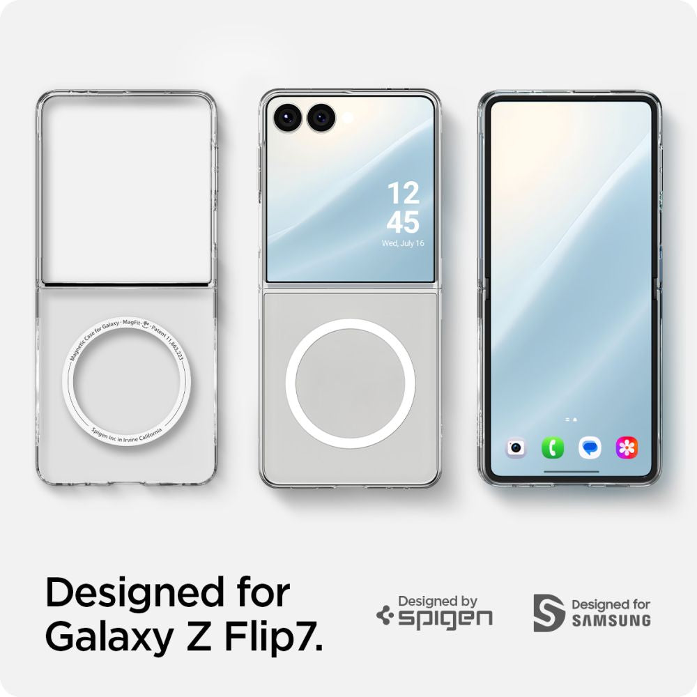 Spigen AirSkin MagSafe dėklas Galaxy Z Flip 7 – skaidrus/baltas
