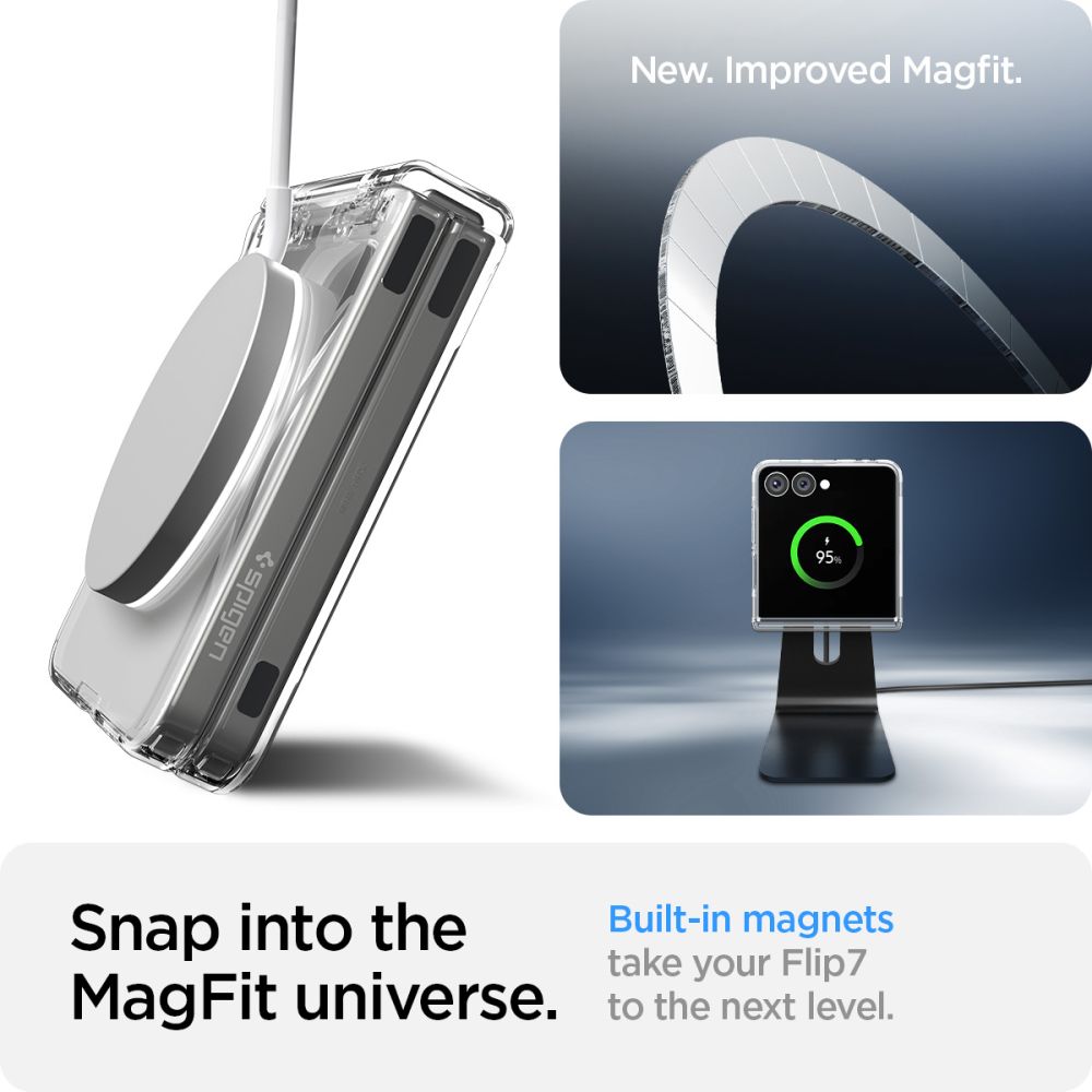 Spigen AirSkin MagSafe dėklas Galaxy Z Flip 7 – skaidrus/baltas