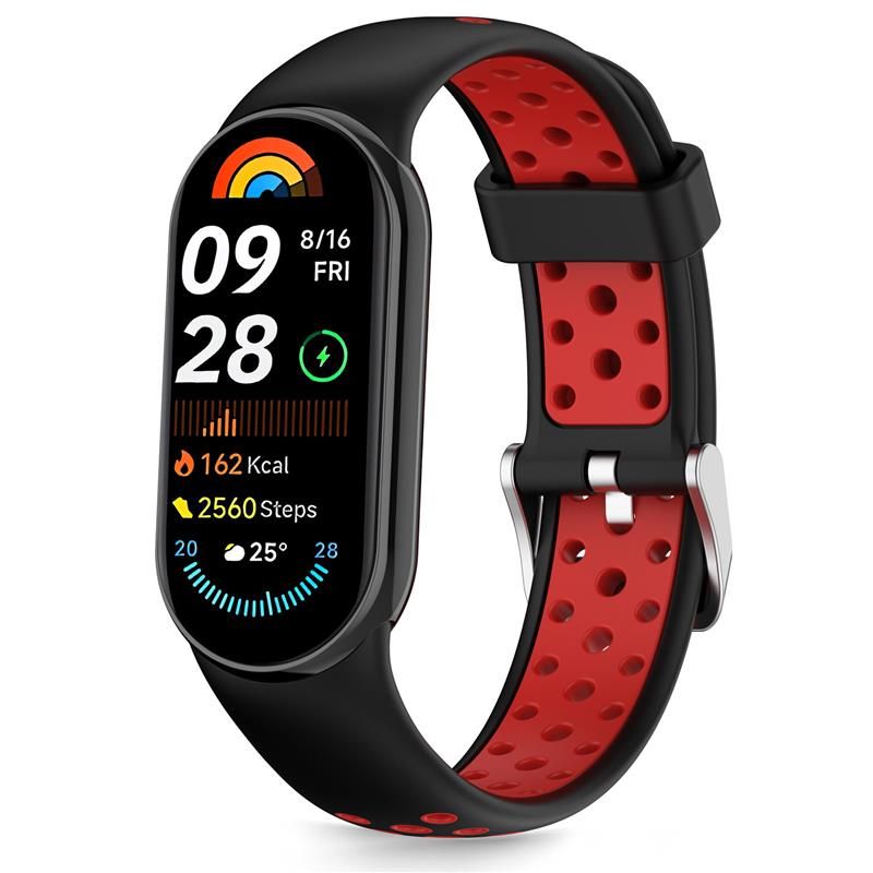 Tech-Protect IconBand oro dirželis, skirtas Xiaomi Smart Band 8 / 9 / 10 / NFC - juoda ir raudona -- Xiaomi Smart Band 8