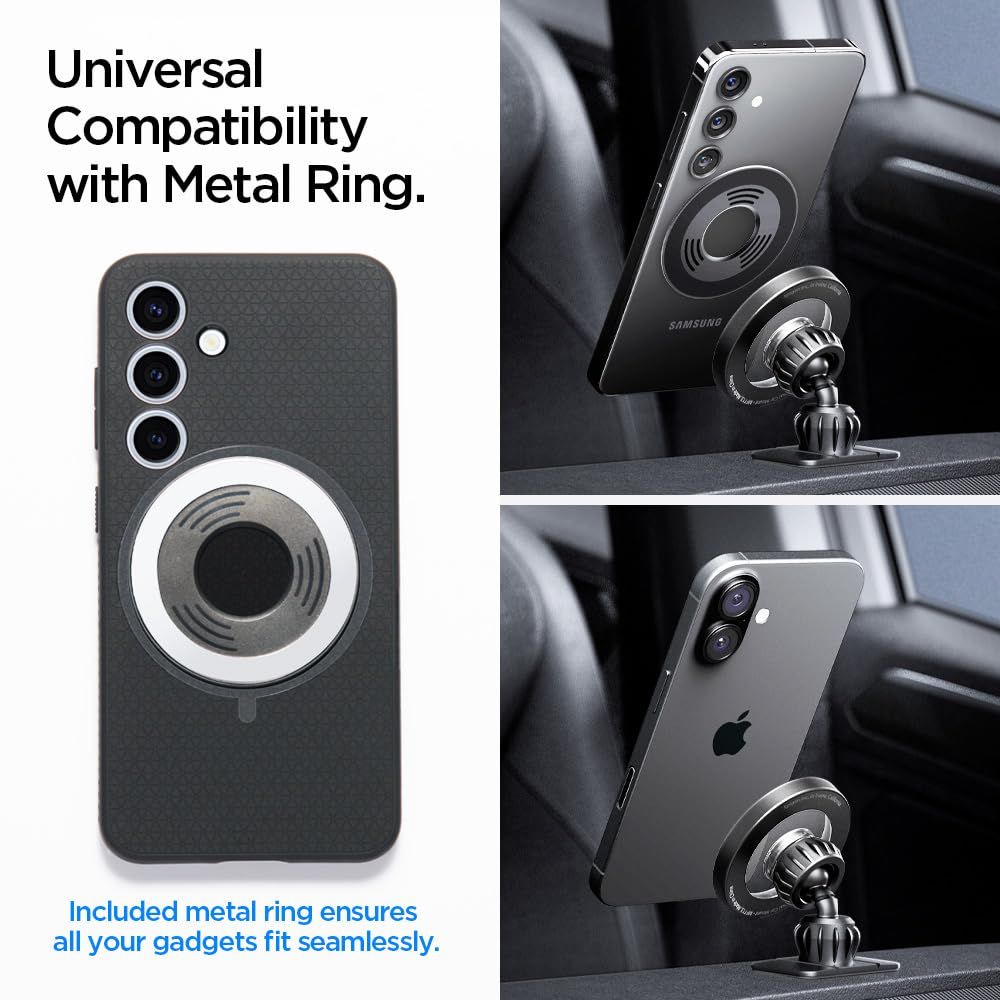 Spigen automobilinis laikiklis MFT13 su MagSafe prietaisų skydeliui arba ventiliacijos grotelėms - sidabrinis