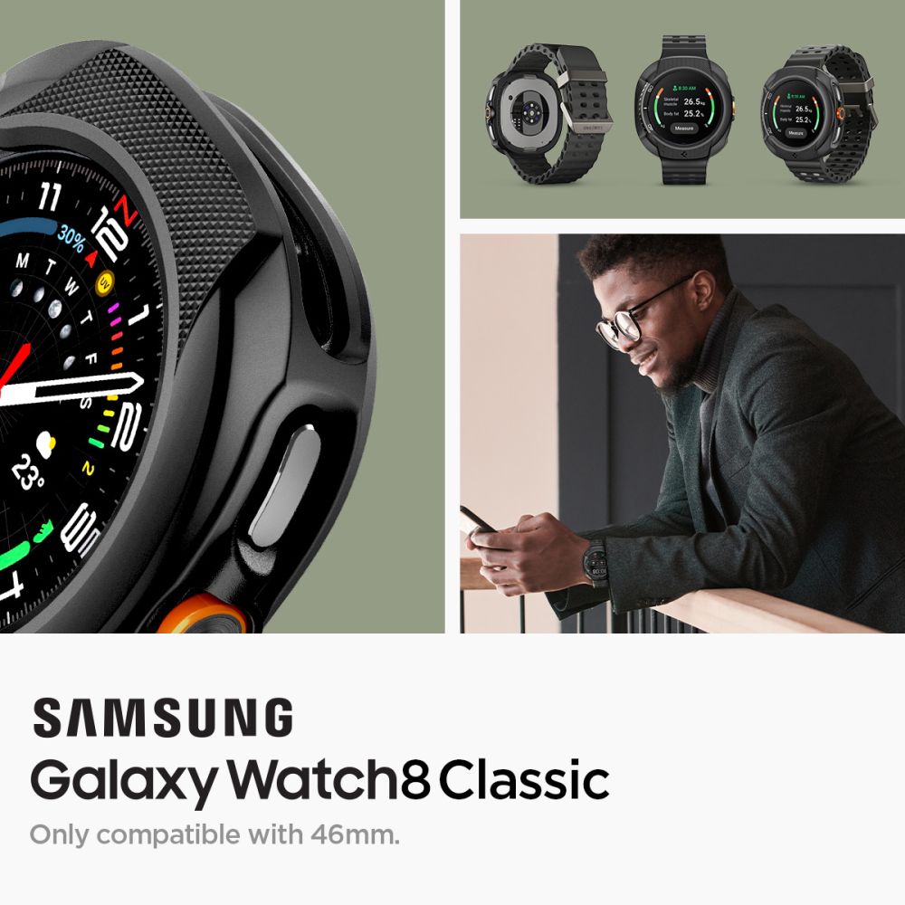 Spigen Liquid Air dėklas Galaxy Watch 8 Classic 46 mm – juodas -- Samsung Galaxy Watch 8 Classic 46mm