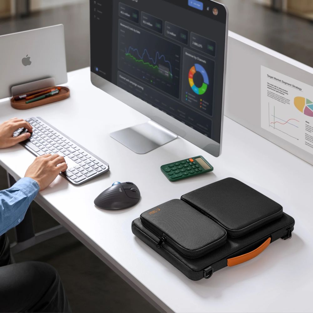 Tech-Protect Defender krepšys nešiojamajam kompiuteriui 13-14 - Juodas ir oranžinis -- Laptop Bags