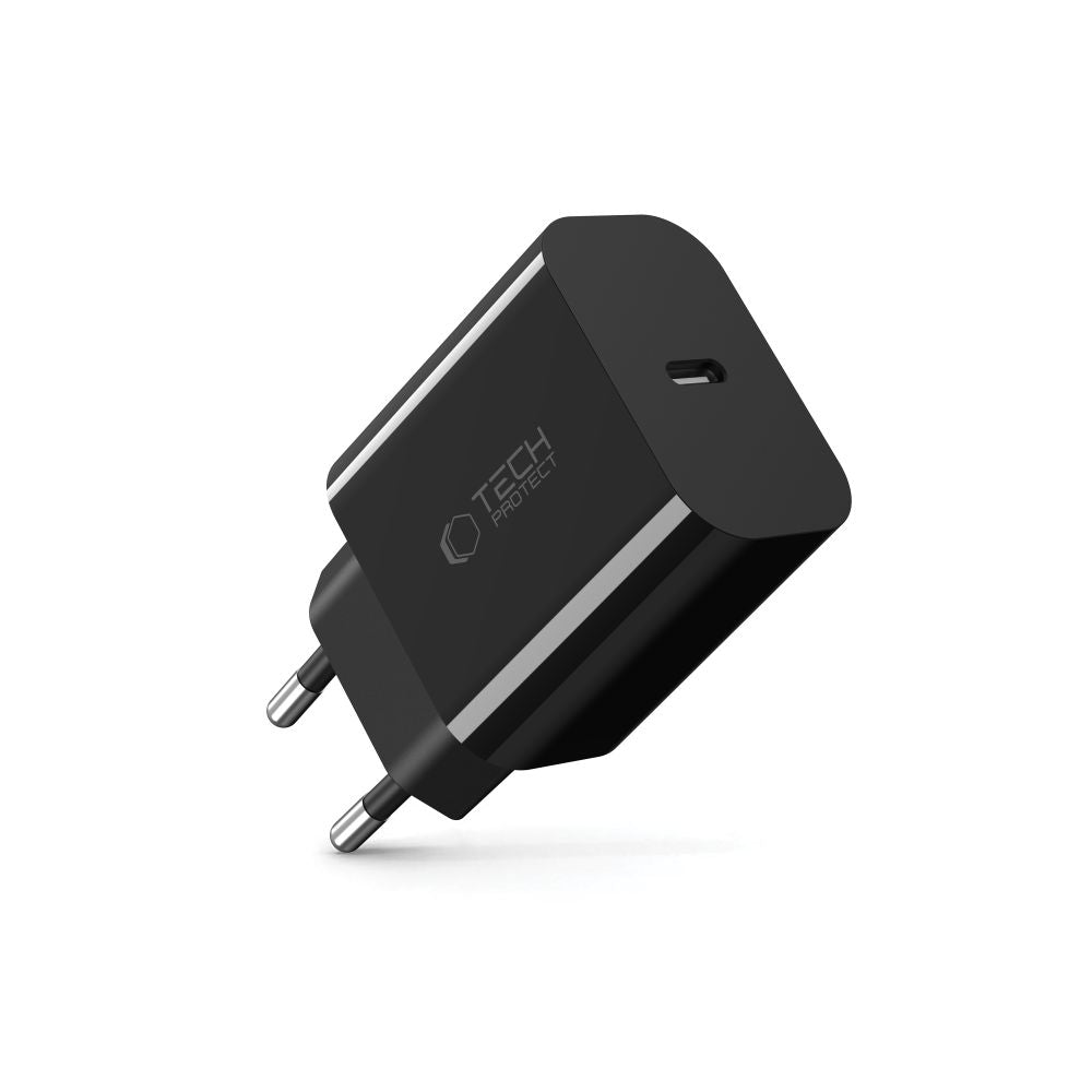 Tech-Protect NC20W USB-C 1-Port PD20W sieninis įkroviklis - juodas -- Cell phone chargers
