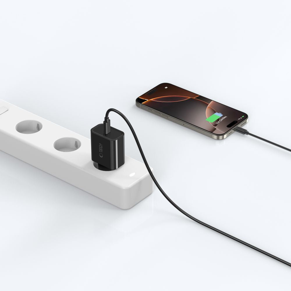 Tech-Protect NC20W USB-C 1-Port PD20W sieninis įkroviklis - juodas -- Cell phone chargers