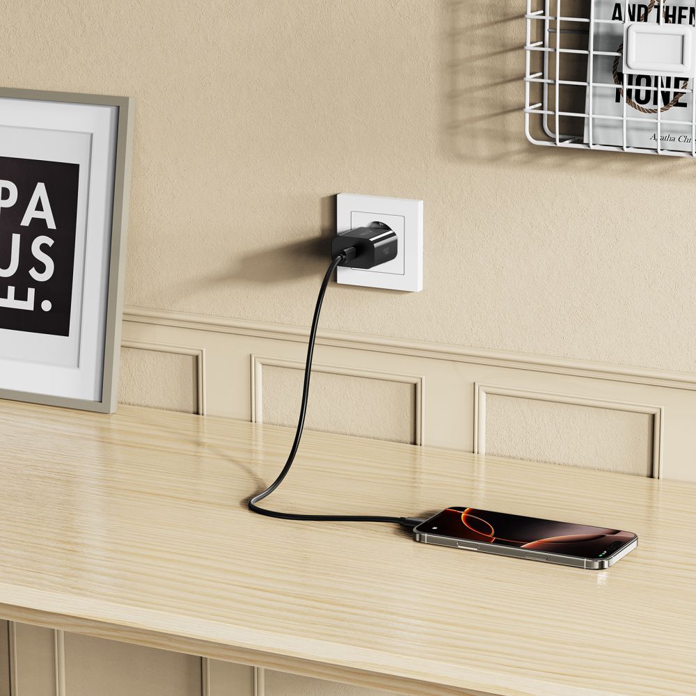 Tech-Protect NC20W USB-C 1-Port PD20W sieninis įkroviklis - juodas -- Cell phone chargers
