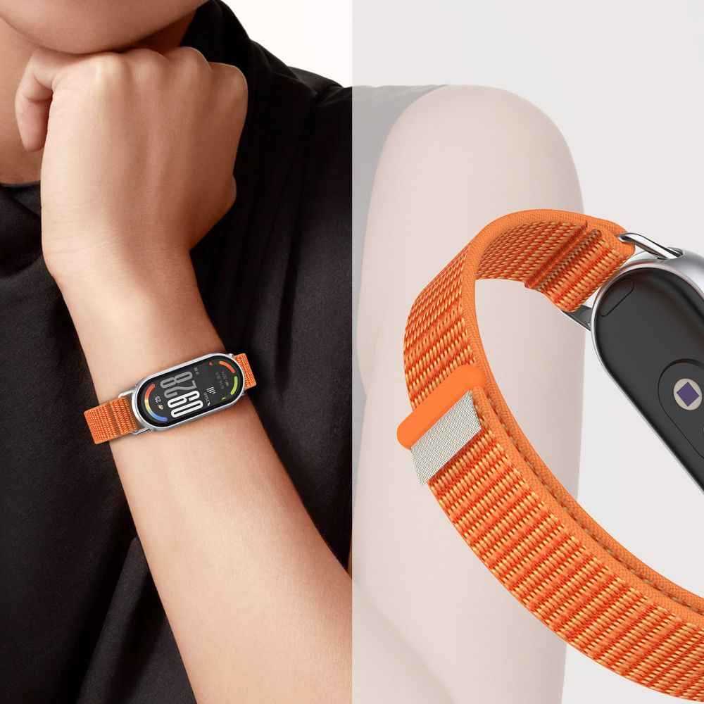 Tech-Protect Nylon Pro dirželis, skirtas Xiaomi Smart Band 8/9/10/NFC – juoda ir oranžinė -- Xiaomi Smart Band 8