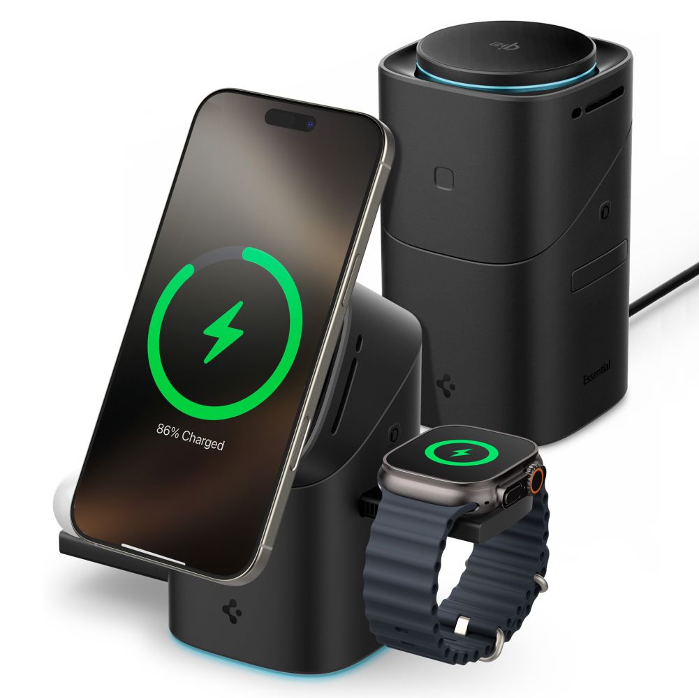 Spigen Essential EF223MS 3-in-1 QI2 belaidis įkroviklis - juodas -- Cell phone chargers