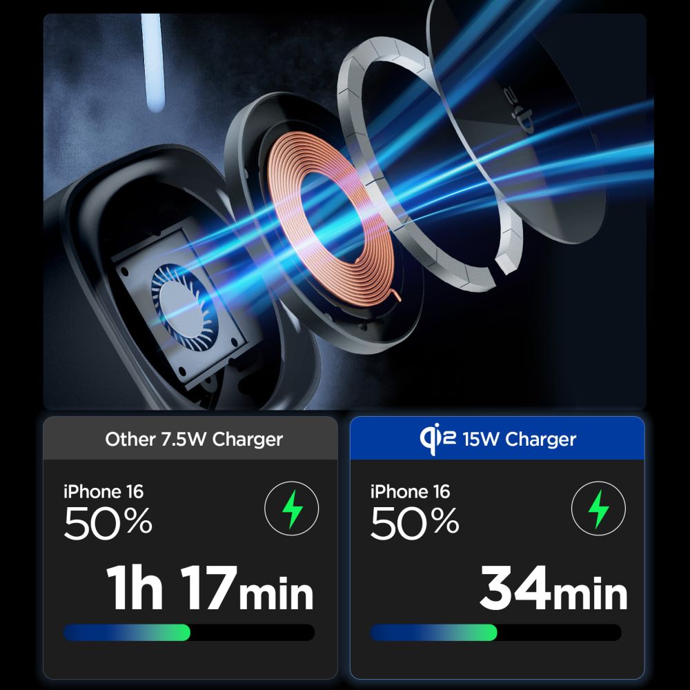Spigen Essential EF223MS 3-in-1 QI2 belaidis įkroviklis - juodas -- Cell phone chargers