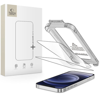 Tech-Protect Quick Set+ grūdintas stiklas iPhone 12/12 Pro (2 vnt.) – juodas -- iPhone 12
