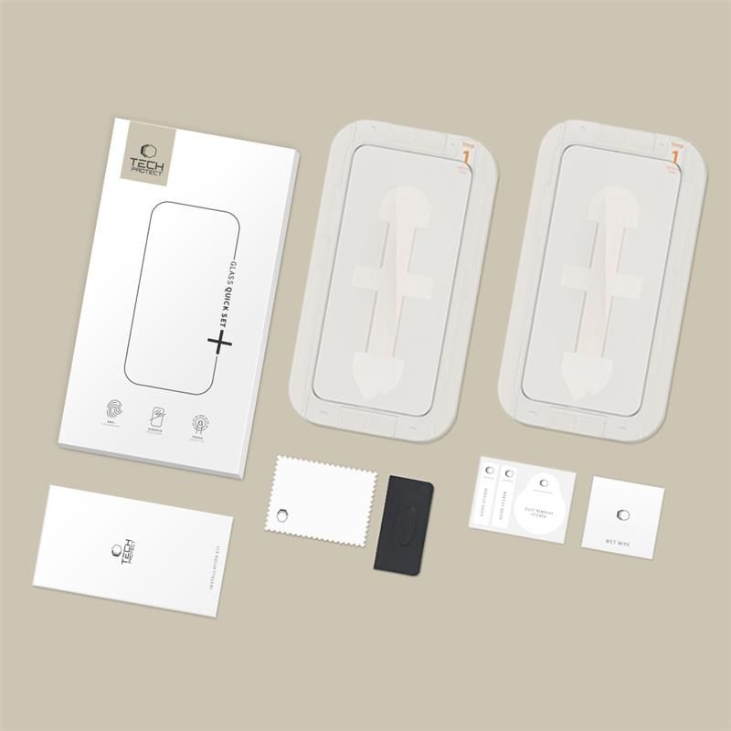 Tech-Protect Quick Set+ grūdintas stiklas iPhone 12/12 Pro (2 vnt.) – juodas -- iPhone 12