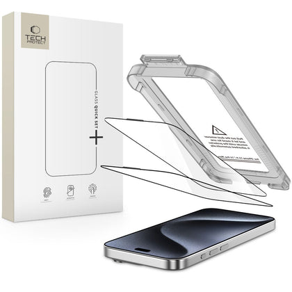 Tech-Protect Quick Set+ stiklas iPhone 15 Pro (2 vnt.) – juodas -- iPhone 15 Pro