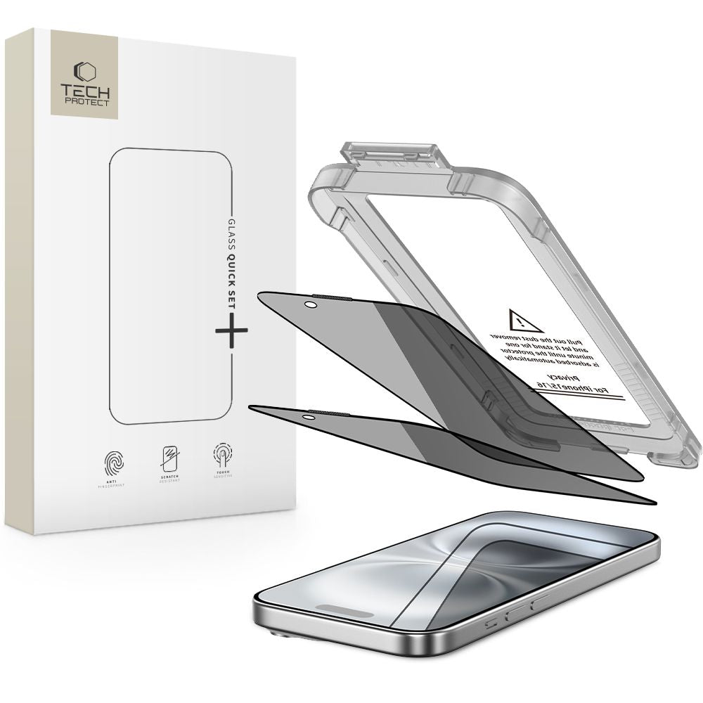 Privatumo grūdintas stiklas iPhone 15/16 (2 vnt.) -- iPhone 15 / iPhone 16