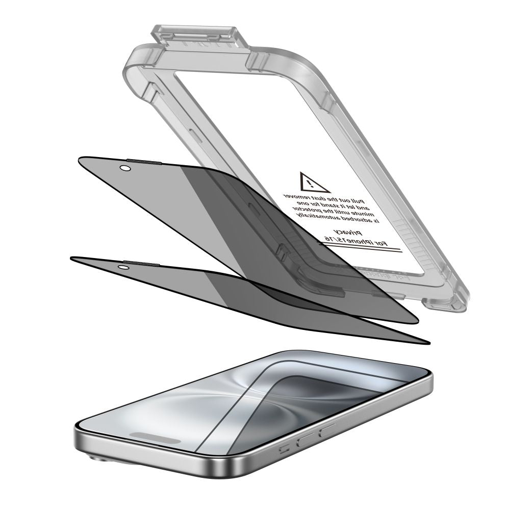 Privatumo grūdintas stiklas iPhone 15/16 (2 vnt.) -- iPhone 15 / iPhone 16