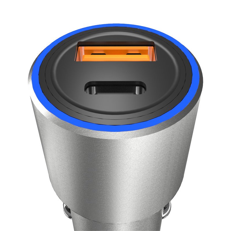 Dudao USB / USB automobilinis įkroviklis Type C Power Delivery Quick Charge 22.5 W pilkas (R4PQ)