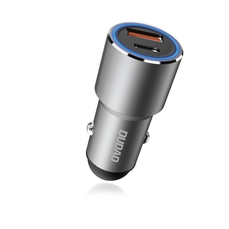 Dudao USB / USB automobilinis įkroviklis Type C Power Delivery Quick Charge 22.5 W pilkas (R4PQ)