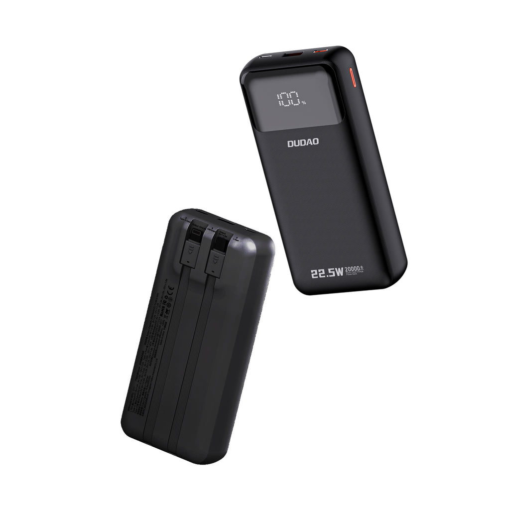 Dudao Išorinė baterija K15Pro 20000mAh 22.5W PD USB-C / USB-A / integruoti Lightning ir USB-C laidai - juodas