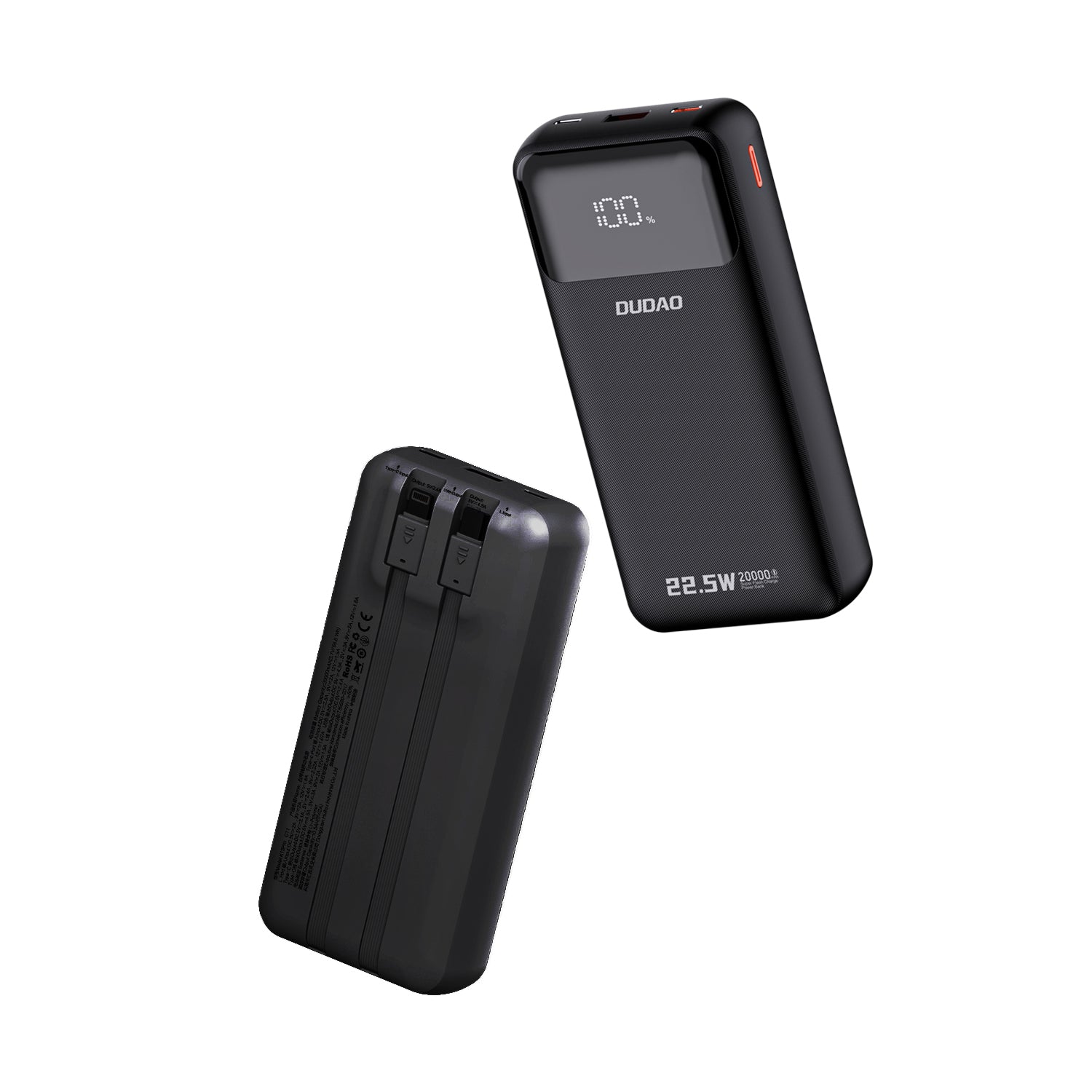 Dudao Išorinė baterija K15Pro 20000mAh 22.5W PD USB-C / USB-A / integruoti Lightning ir USB-C laidai - juodas