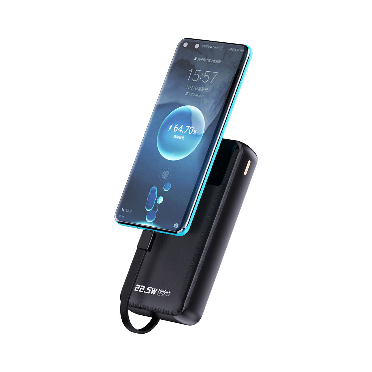 Dudao Išorinė baterija K15Pro 20000mAh 22.5W PD USB-C / USB-A / integruoti Lightning ir USB-C laidai - juodas
