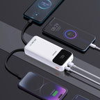 Dudao Išorinė baterija K15Pro 20000mAh 22.5W PD USB-C / USB-A / integruoti Lightning ir USB-C laidai - baltas
