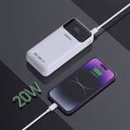 Dudao Išorinė baterija K15Pro 20000mAh 22.5W PD USB-C / USB-A / integruoti Lightning ir USB-C laidai - baltas