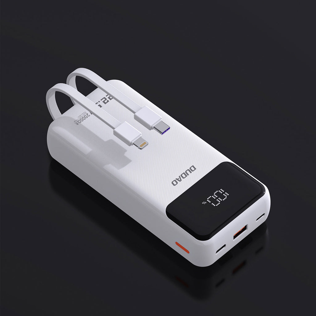 Dudao Išorinė baterija K15Pro 20000mAh 22.5W PD USB-C / USB-A / integruoti Lightning ir USB-C laidai - baltas