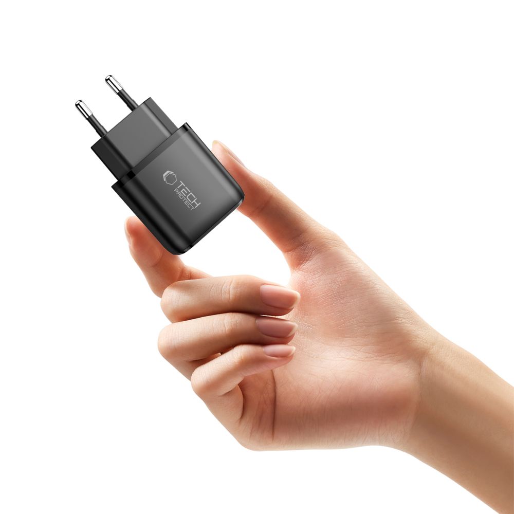 Tech-Protect NCA30 PD 30W / QC3.0 USB-A / USB-C sieninis įkroviklis - juodas -- Cell phone chargers