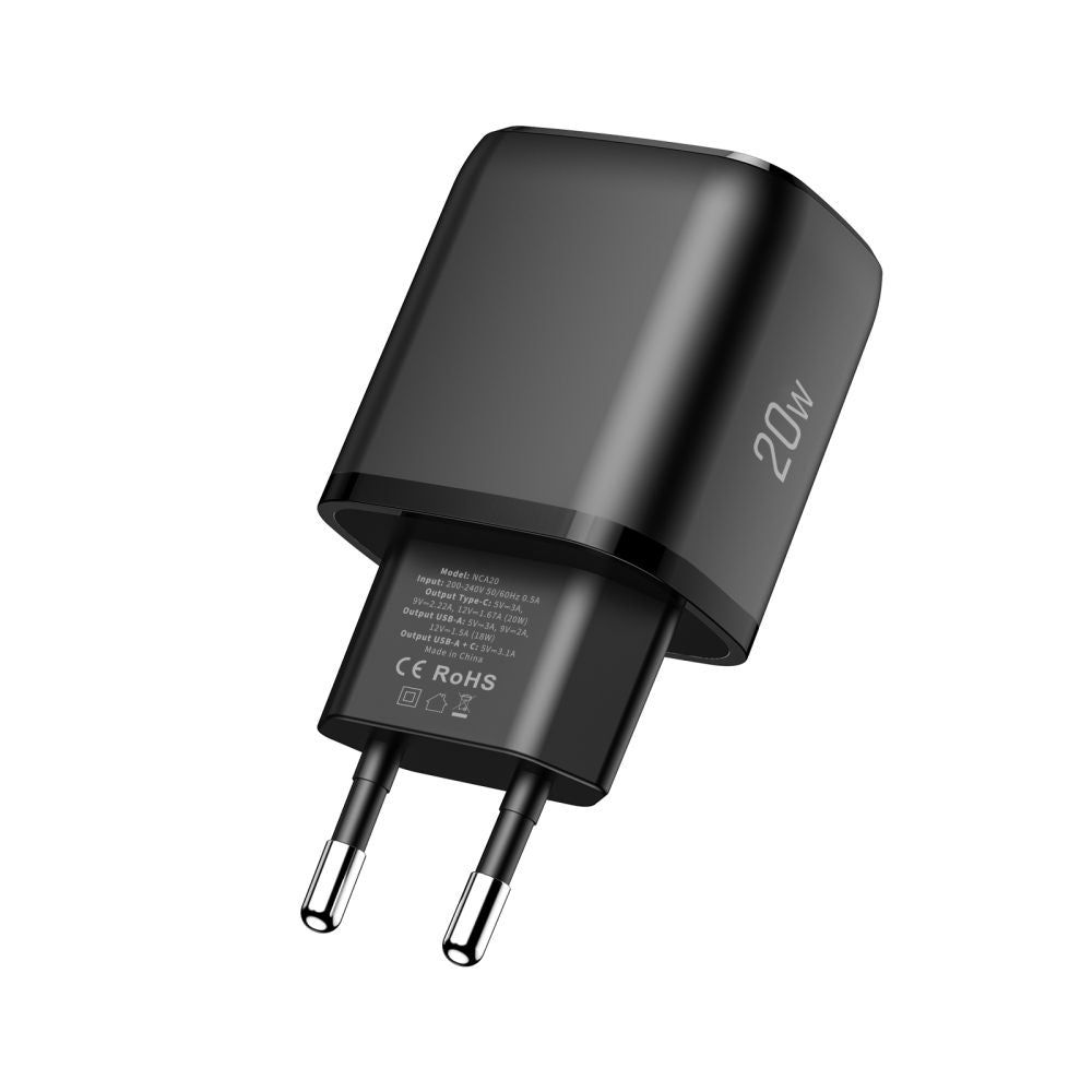 Tech-Protect NCA20 PD 20W / QC3.0 USB-A / USB-C sieninis įkroviklis - juodas -- Cell phone chargers