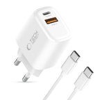 Tech-Protect NCA30 PD 30W QC3.0 USB-A / USB-C sieninis įkroviklis + USB-C / USB-C laidas 100cm - baltas -- Cell phone...