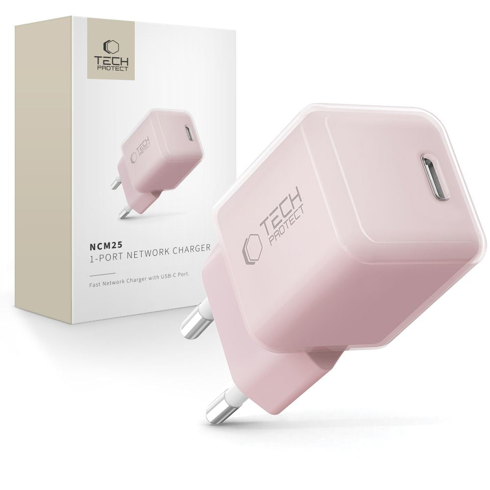 Tech-Protect NCM25 USB-C PD 25W sieninis įkroviklis - rožinis -- Cell phone chargers