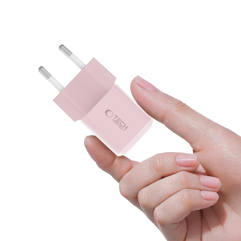 Tech-Protect NCM25 USB-C PD 25W sieninis įkroviklis - rožinis -- Cell phone chargers