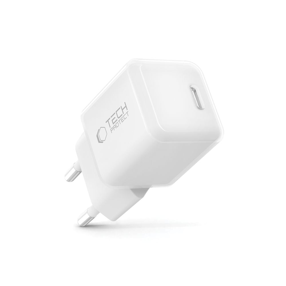 Tech-Protect NCM25 USB-C PD 25W sieninis įkroviklis - baltas -- Cell phone chargers