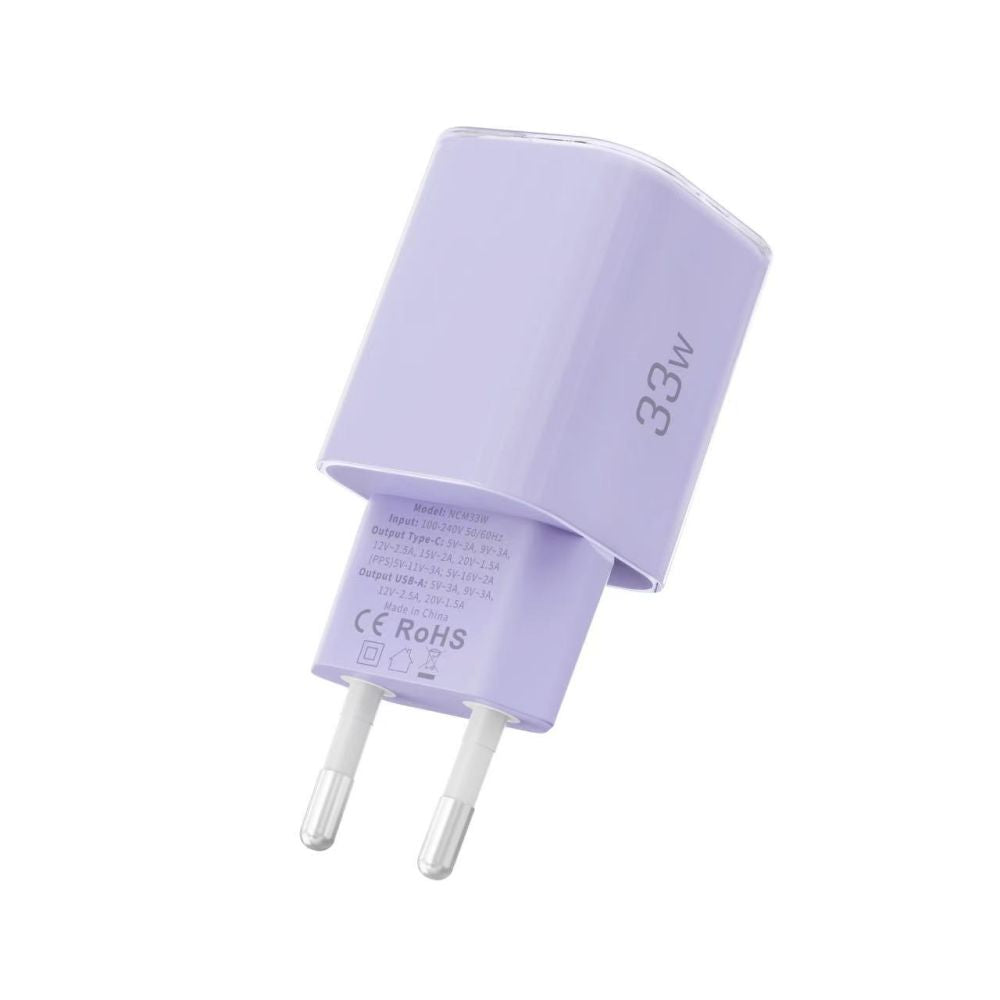 Tech-Protect NCM33 PD 33W QC3.0 USB-C / USB-C sieninis įkroviklis - violetinis -- Cell phone chargers