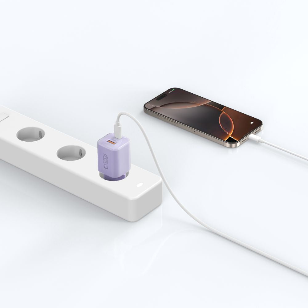 Tech-Protect NCM33 PD 33W QC3.0 USB-C / USB-C sieninis įkroviklis - violetinis -- Cell phone chargers