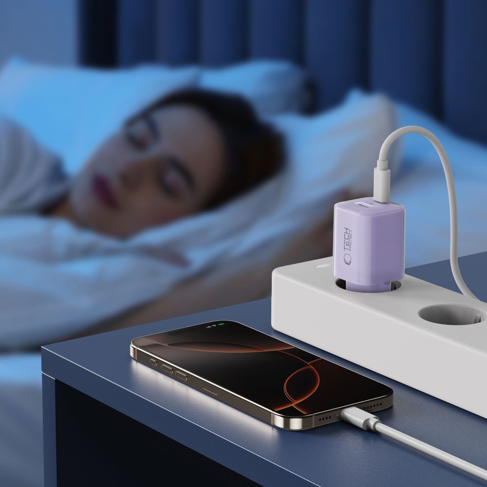 Tech-Protect NCM33 PD 33W QC3.0 USB-C / USB-C sieninis įkroviklis - violetinis -- Cell phone chargers
