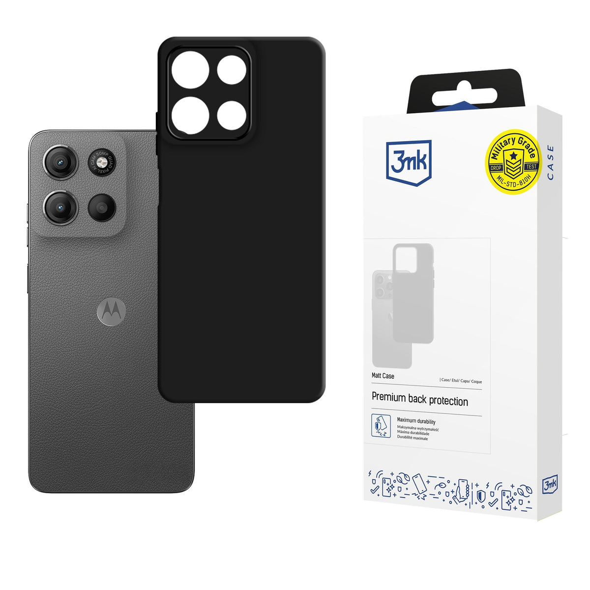 3mk matinis dėklas, skirtas Motorola Moto G15 / G15 Power – matinė juoda -- Motorola Moto G15