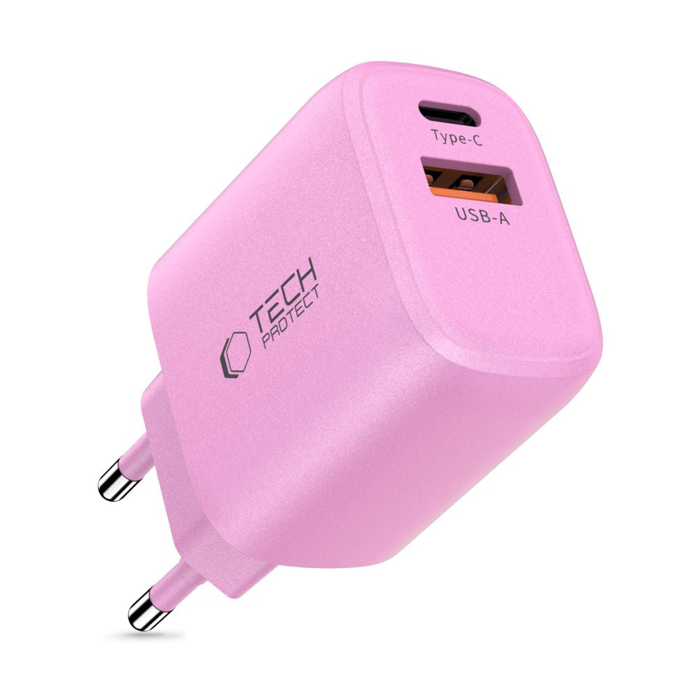 Tech-Protect NCA30 PD 30W QC3.0 USB-A / USB-C sieninis įkroviklis - rožinis -- Cell phone chargers