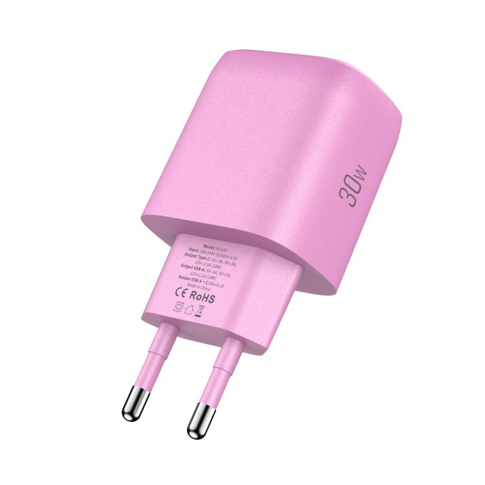 Tech-Protect NCA30 PD 30W QC3.0 USB-A / USB-C sieninis įkroviklis - rožinis -- Cell phone chargers