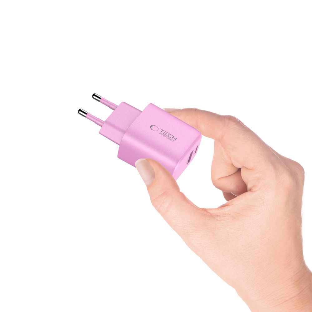 Tech-Protect NCA30 PD 30W QC3.0 USB-A / USB-C sieninis įkroviklis - rožinis -- Cell phone chargers