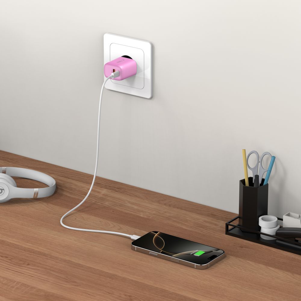 Tech-Protect NCA30 PD 30W QC3.0 USB-A / USB-C sieninis įkroviklis - rožinis -- Cell phone chargers