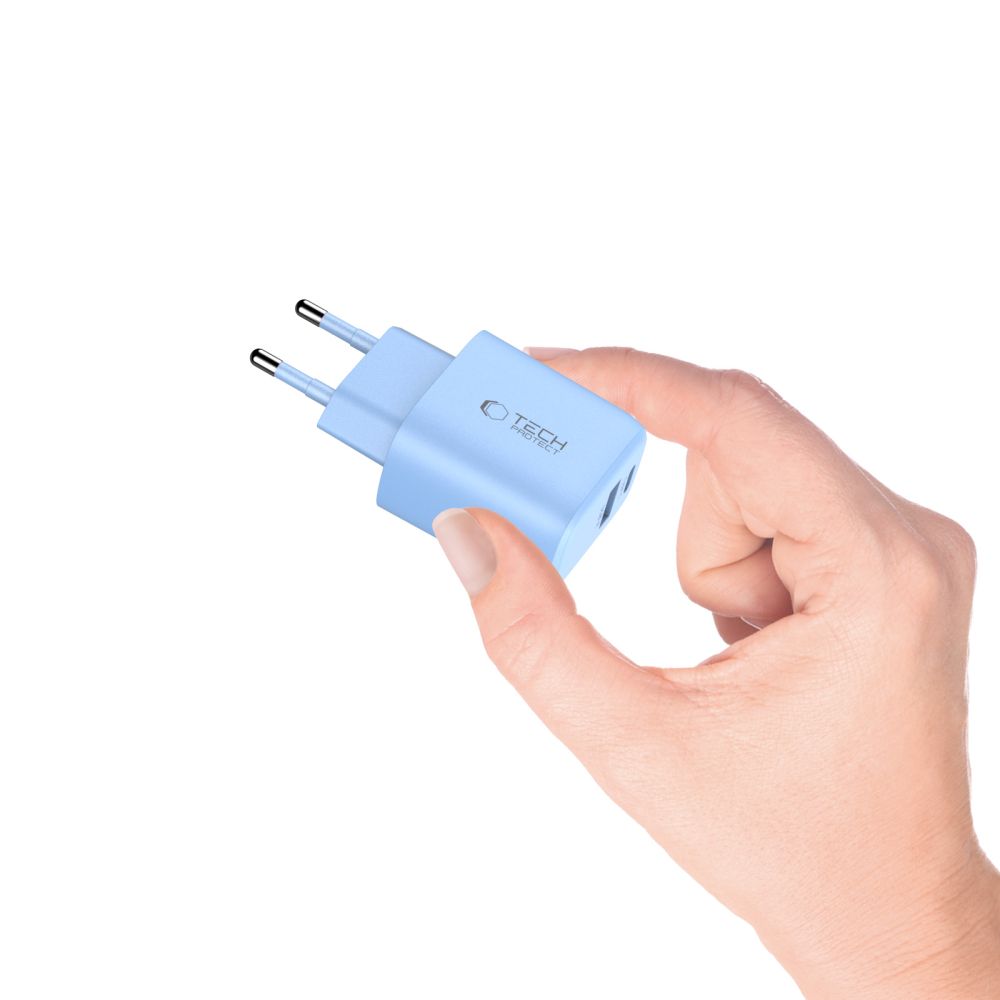 Tech-Protect NCA30 PD 30W QC3.0 USB-A / USB-C sieninis įkroviklis - mėlynas -- Cell phone chargers