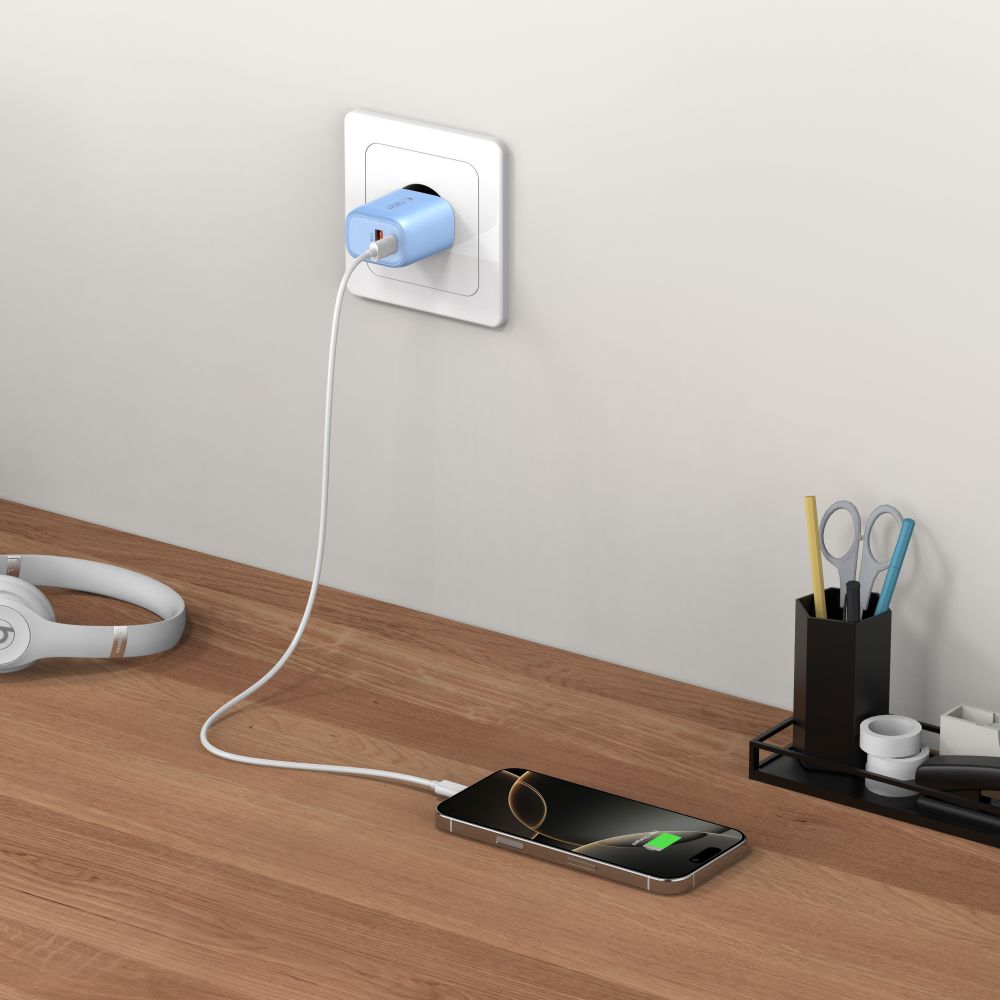 Tech-Protect NCA30 PD 30W QC3.0 USB-A / USB-C sieninis įkroviklis - mėlynas -- Cell phone chargers