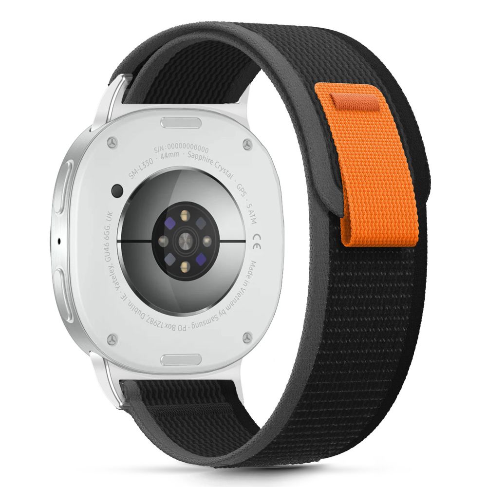 Tech-Protect nailono juostelinis dirželis, skirtas Samsung Galaxy Watch 40/44/46 mm – juoda ir oranžinė -- Samsung Galaxy...