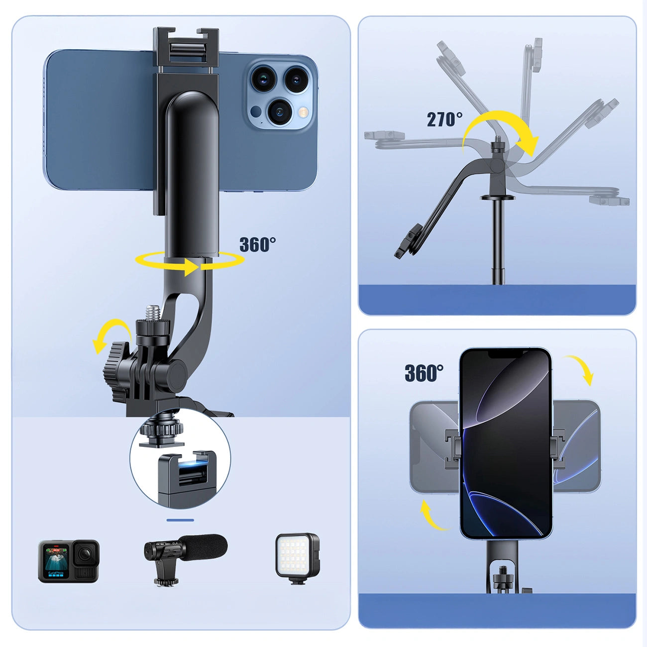 Wozinsky Selfie lazda WC1Y30S teleskopinis trikojis 1,3 m su telefono laikikliu - juodas