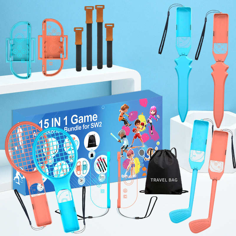 Nintendo Switch 15-in-1 Šeimos Priedų Paketas 2 - Oranžinis ir Mėlynas Rinkinys -- Nintendo Switch 2